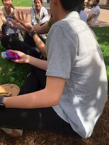 April 2023: Enjoying lunch in the spring outdoors after a collaborative lab clean-up.